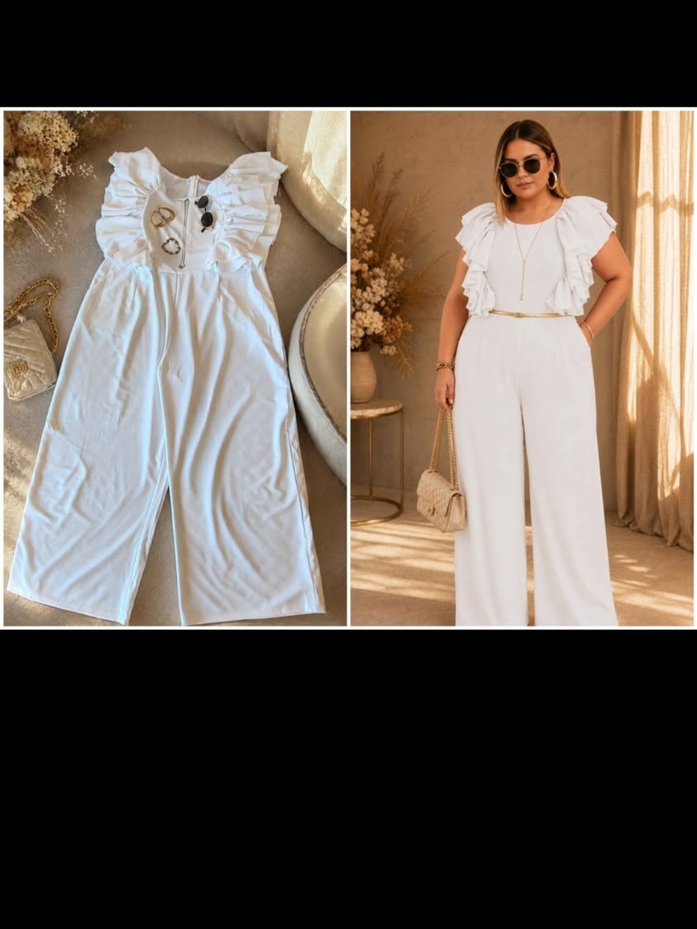 White Ruffle Sleeve Wide-Leg Jumpsuit